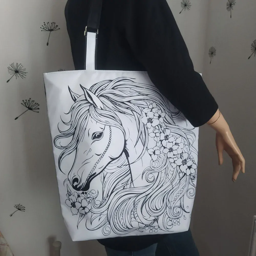 Nákupní taška kůň z řady černá a bílá