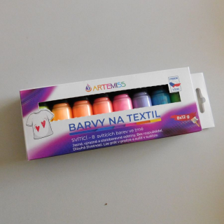Sada barev na textil 8x12g svítící ve tmě