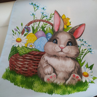 Bavlněná vaflová utěrka Velikonoční zajíček s košíčkem