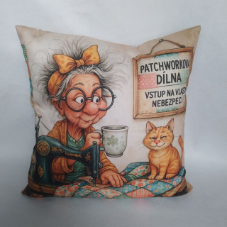 Vtipný povlak na polštář patchworkářka